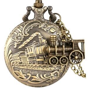 Train Steampunk Pocket Watch Railroad VTG Gold Christmas Birthday Mens Gift NEW